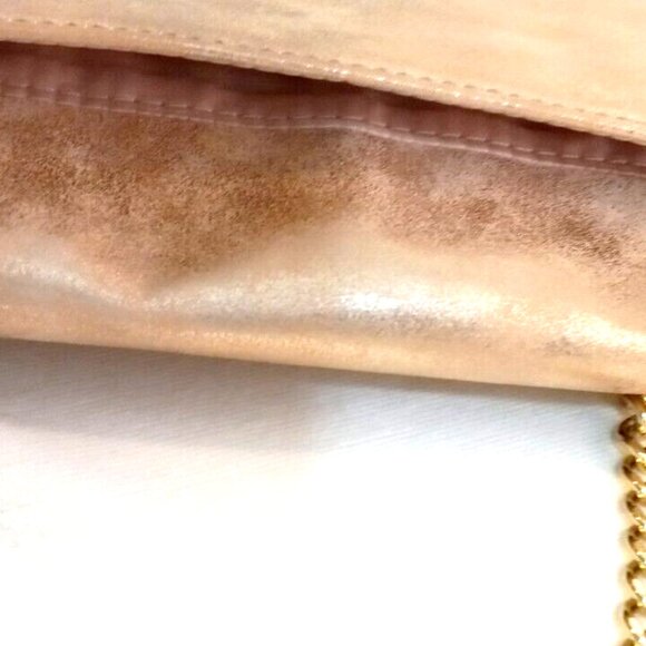 Express Fold-Over Clutch Purse Gold Pink Shoulder Chain Zip Snap Closure - Picture 7 of 16